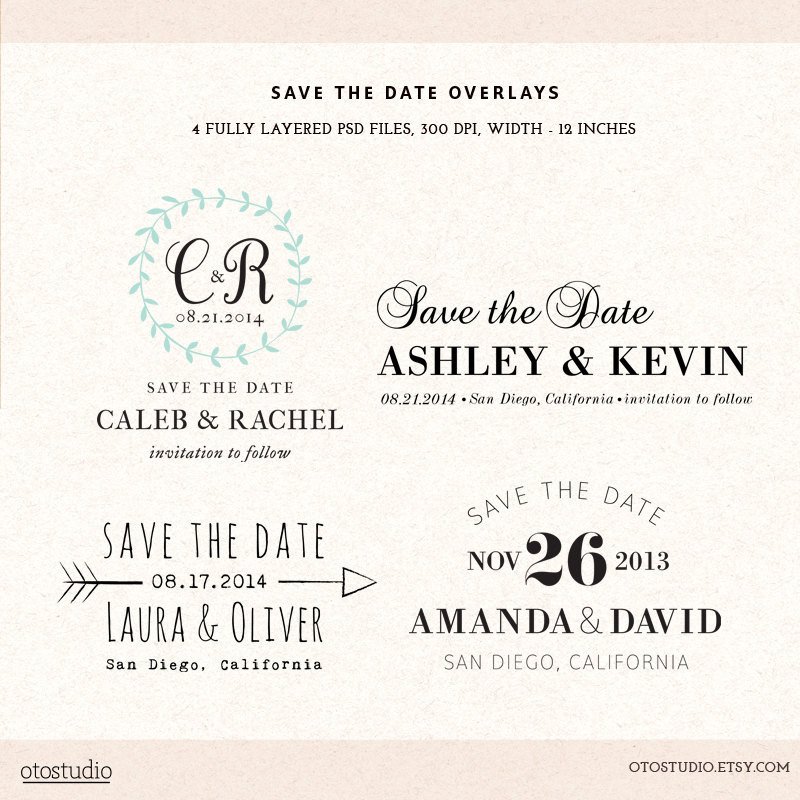 Digital Save the Date template overlays wedding photoshop
