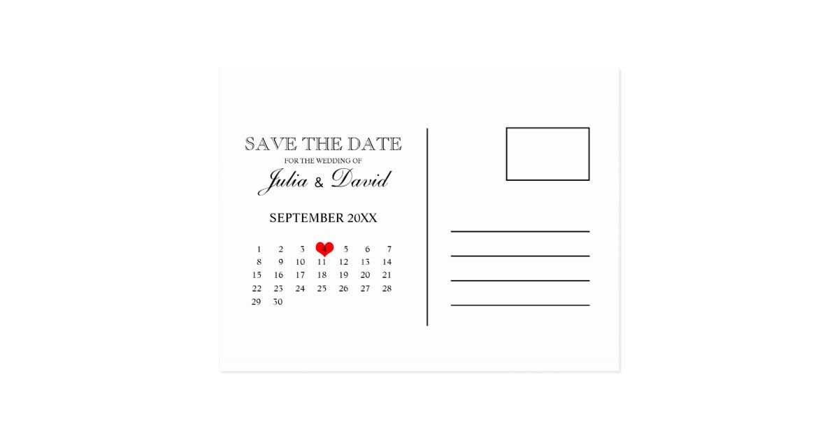 Calendar Save The Date Postcard Template