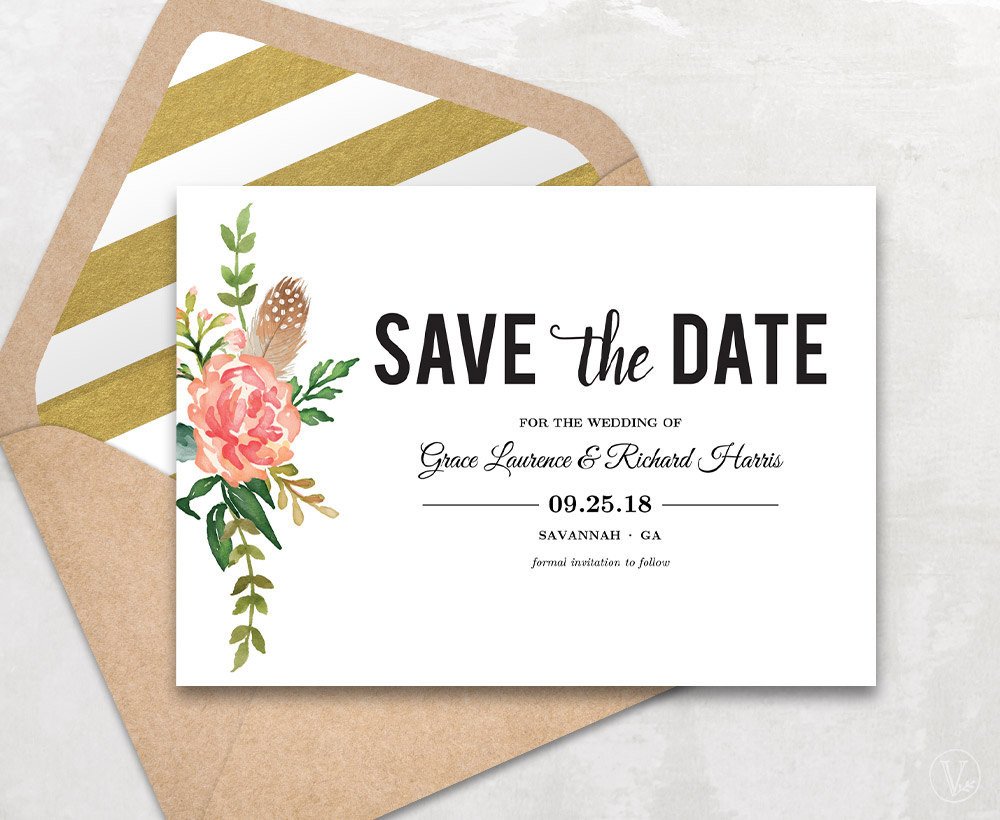 Save the Date Template Floral Save the Date Card Boho Save