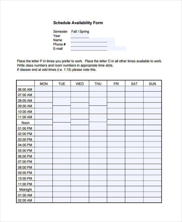 14 Employee Availability Forms