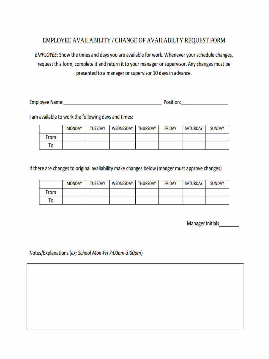 7 Employee Availability Form Sample Free Sample