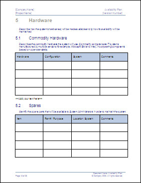 Availability Plan – MS Word Template