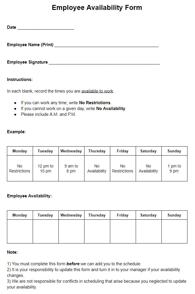 Employee Availability Forms How To Use Them Free