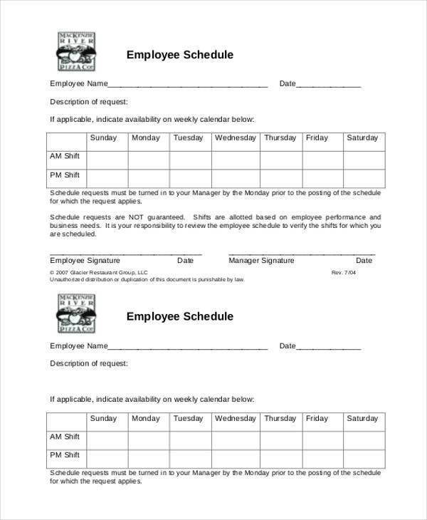 Sample Employee Availability Forms 9 Free Documents in