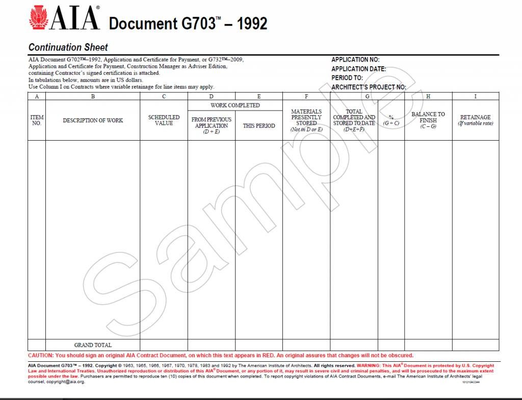 G703–1992 Continuation Sheet for G702 AIA Bookstore