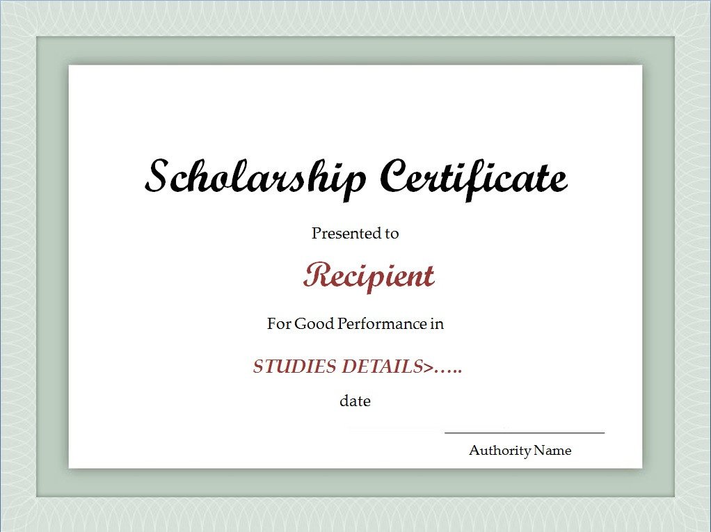 Scholarship Certificate Template Excel xlts