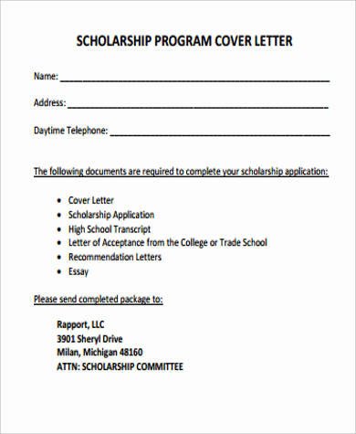 Cover Letter for Scholarship 5 Examples in Word PDF