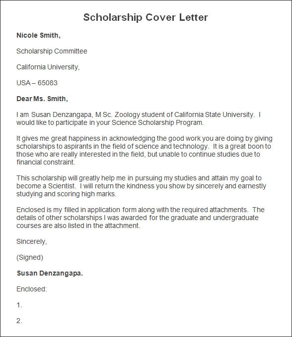 Sample Scholarship Cover Letter Scholarship Cover Letter