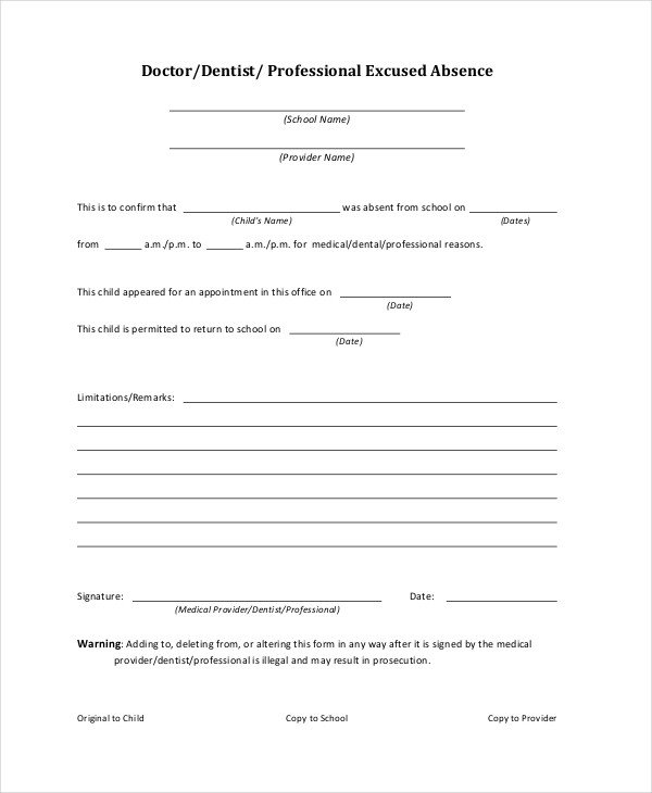 Doctors Note Template For School 6 Free Word PDF