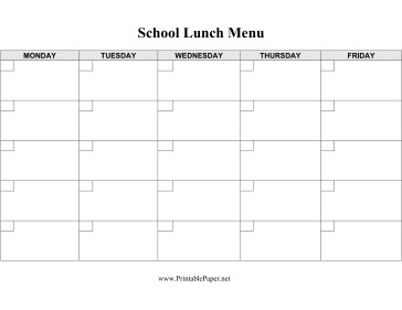 Printable School Lunch Menu Template