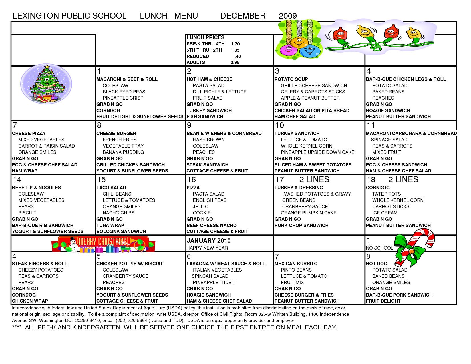 Template For School Lunch Menu