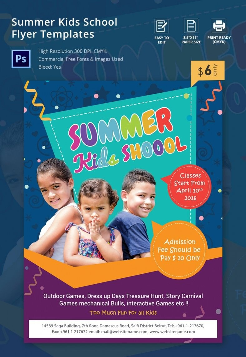 Summer Kids School Flyer Template PSD Word AI Format