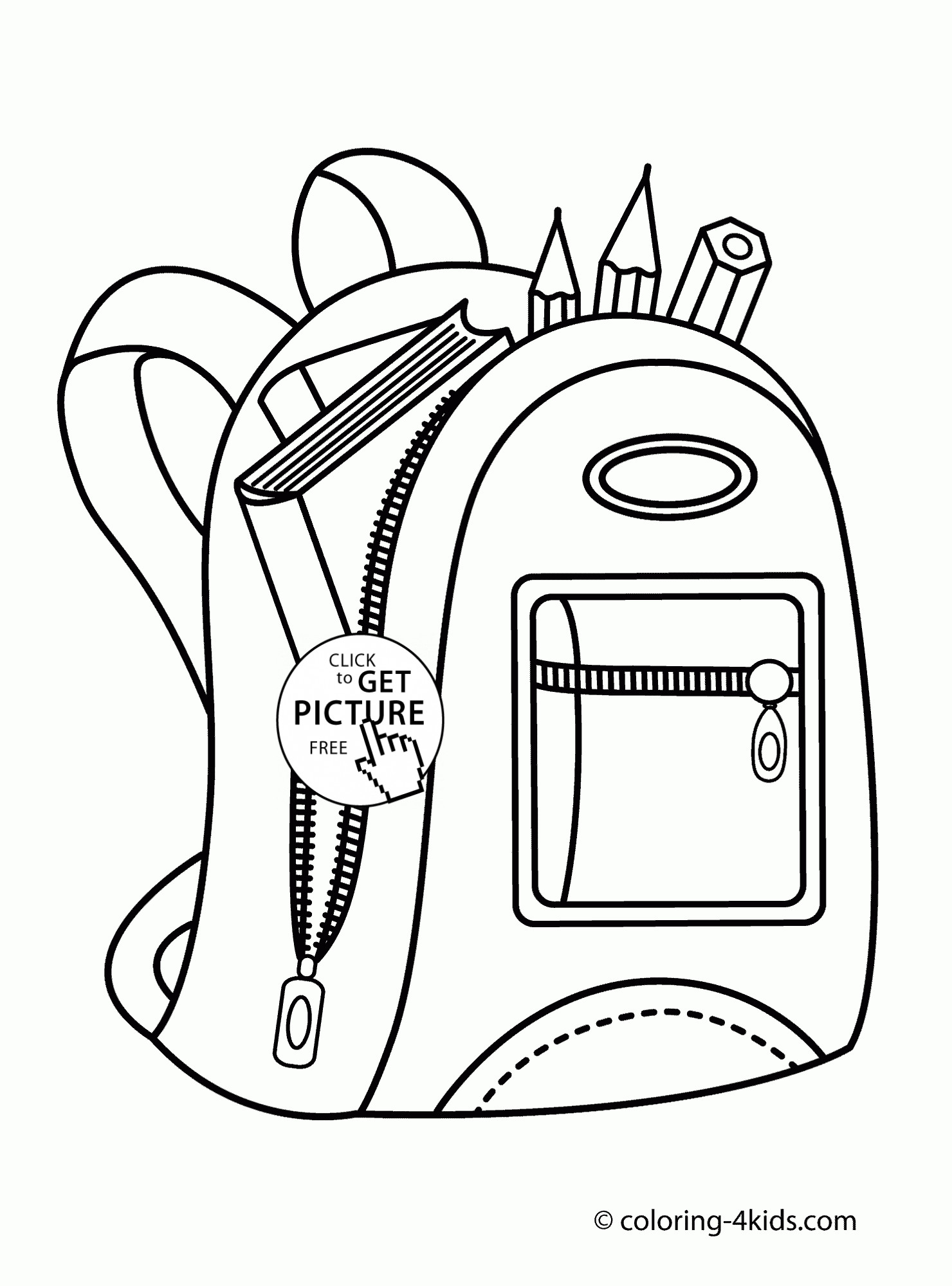 Backpack with School Supplies coloring page for kids back