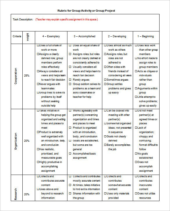 Rubric Template 47 Free Word Excel PDF Format