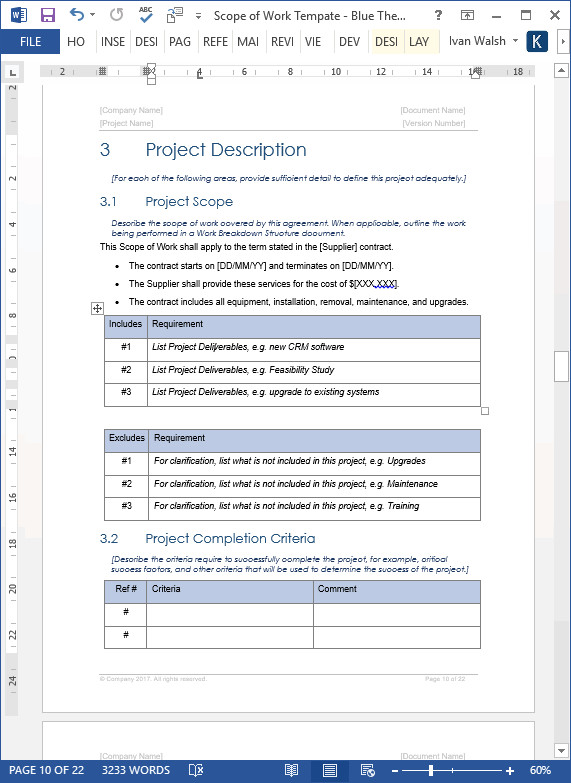 Scope of Work Template – Download MS Word & Excel templates