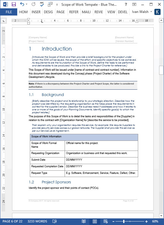 Scope of Work Template MS Word Excel – Templates Forms