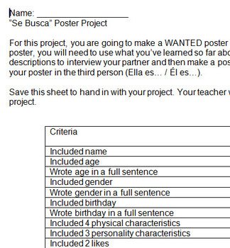 SE BUSCA Wanted Poster Beginner Middle School Spanish