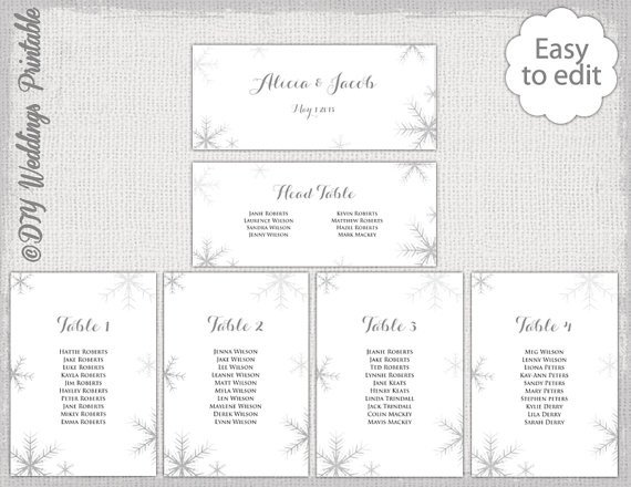 Snowflake Seating chart template Silver gray