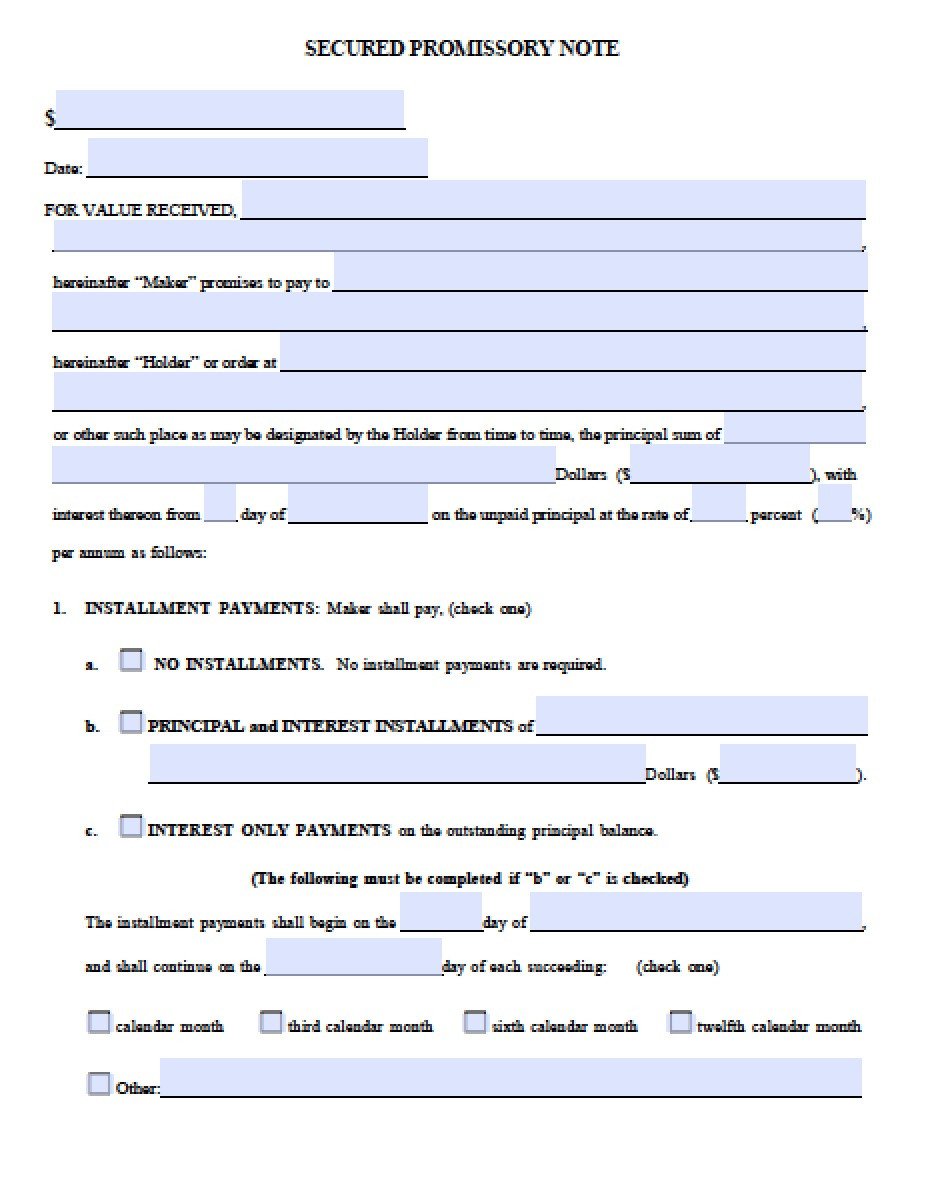 Download Secured Promissory Note Template PDF