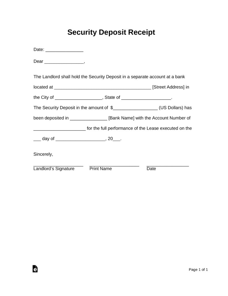 Free Security Deposit Receipt Template PDF