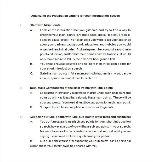 4 Introduction Speech Outline Templates PDF Word