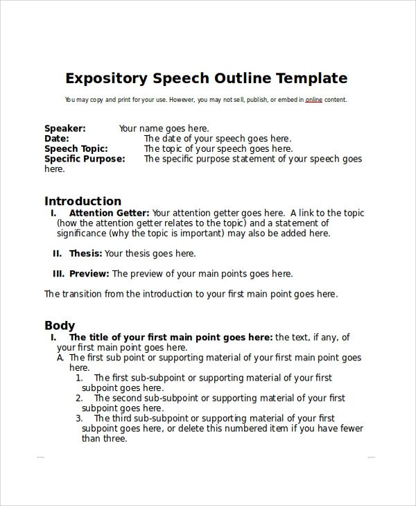 Sample Speech Outline Example 7 Documents In PDF WORD
