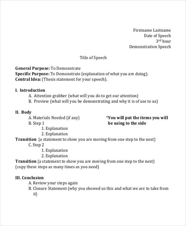 Sample Speech Outline Example 7 Documents In PDF WORD