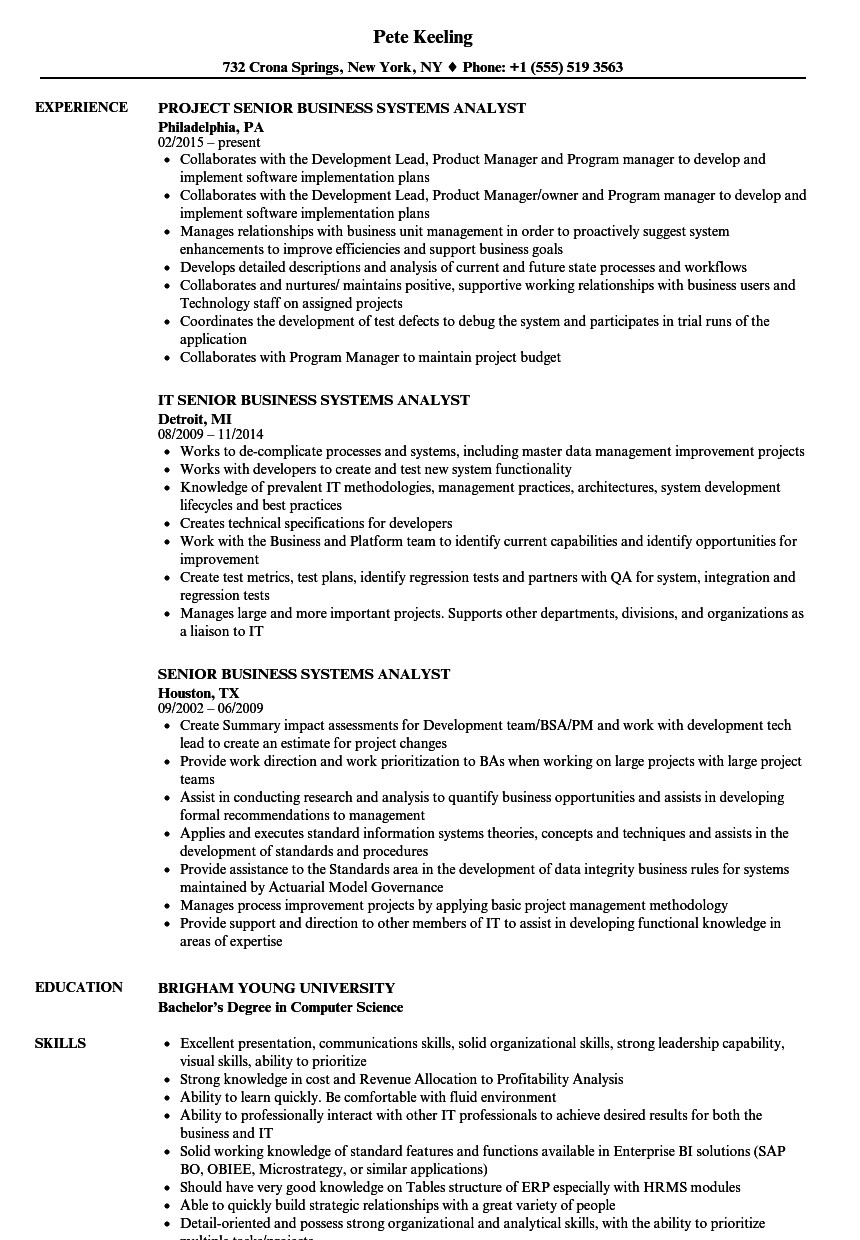 Senior Business Systems Analyst Resume Samples
