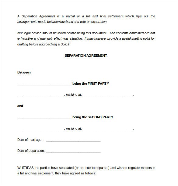 17 Separation Agreement Templates Free Sample Example