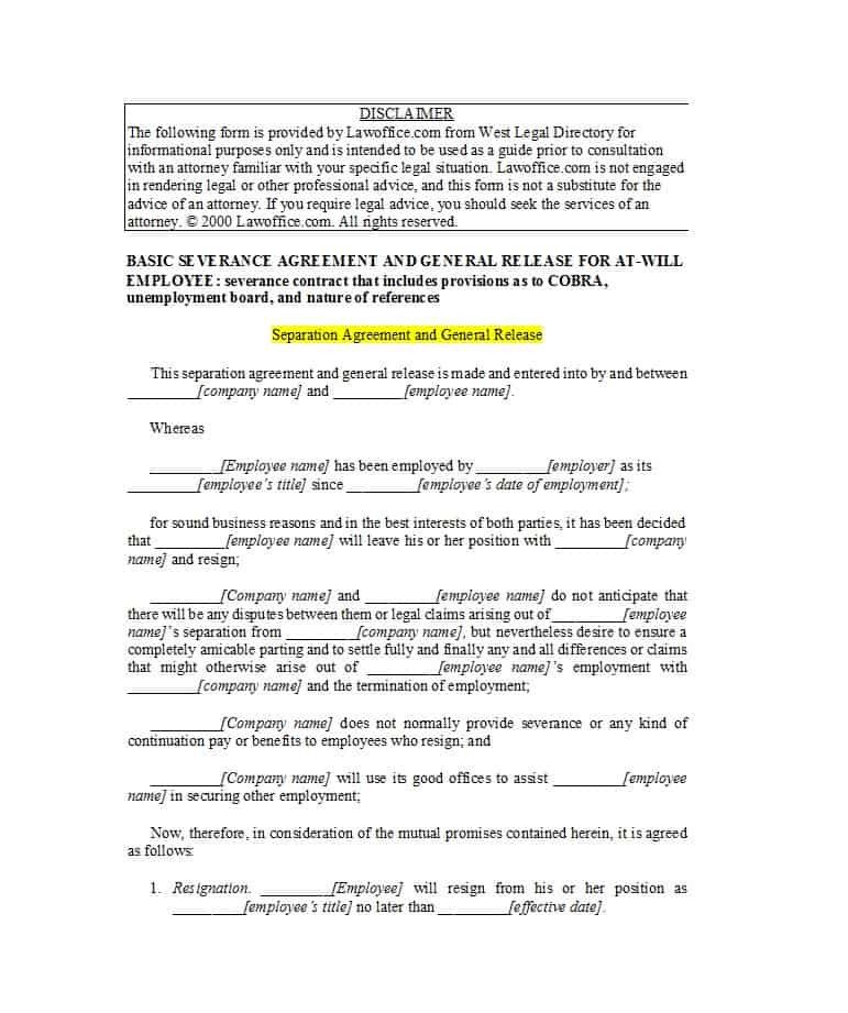 43 ficial Separation Agreement Templates Letters