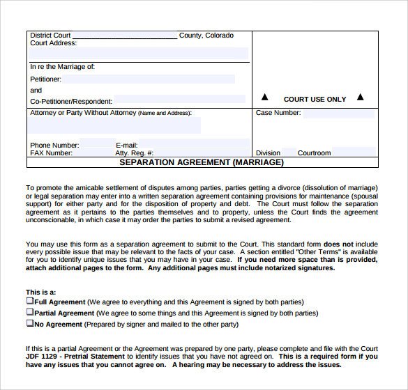 Sample Separation Agreement Template 8 Free Documents