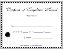 Printable Certificate of pletion Awards Certificates