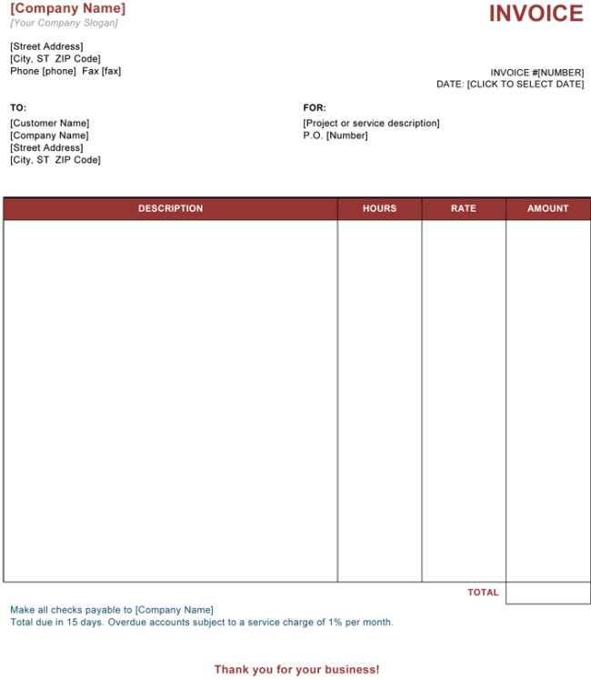 5 Service Invoice Templates For Word and Excel