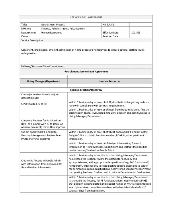 Sample Service Level Agreement 13 Examples in Word PDF