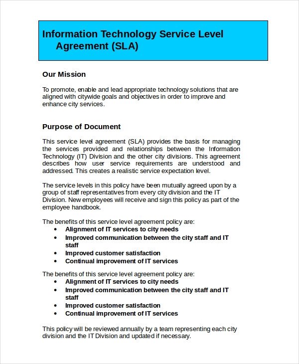Service Level Agreement 22 Free PDF Word PSD