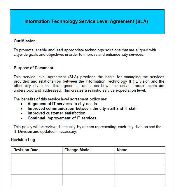 Service Level Agreement 9 Download Free Documents in
