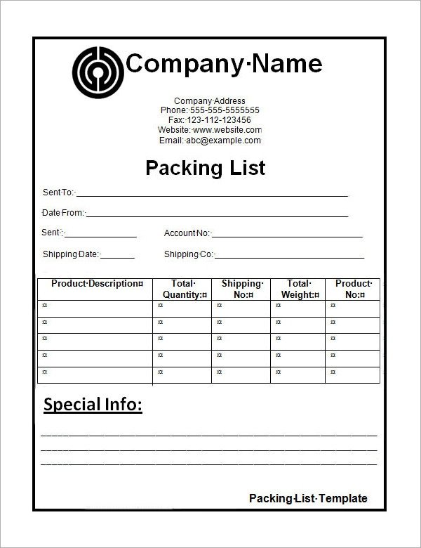 Packing List Templates 9 Download Free Documents In PDF