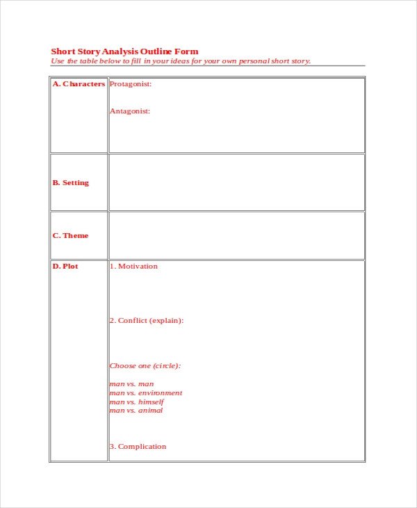 Story Outline Template 6 Free Word PDF Document