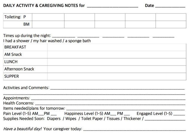 Daily Notes for Caregivers with Free Printable Forms