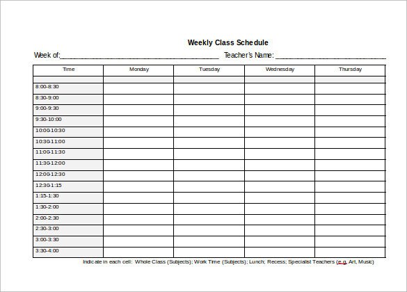 Sample Class Schedule 8 Documents in PDF Word