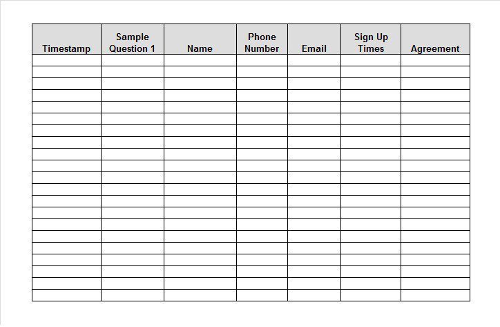 Free Sign in Sign up Sheet templates Excel Word