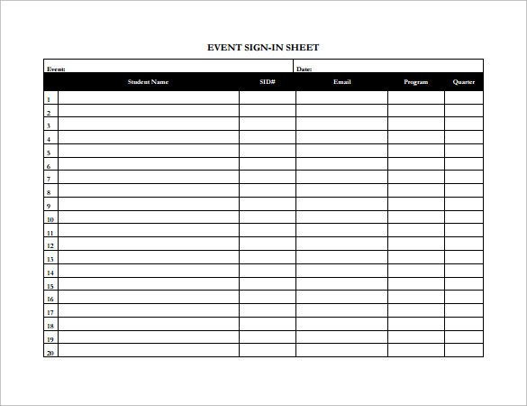 Sample Event Sign In Sheet 13 Documents in PDF Word