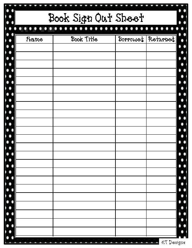 Classroom Book Check Out Form Book Sign Out Sheet