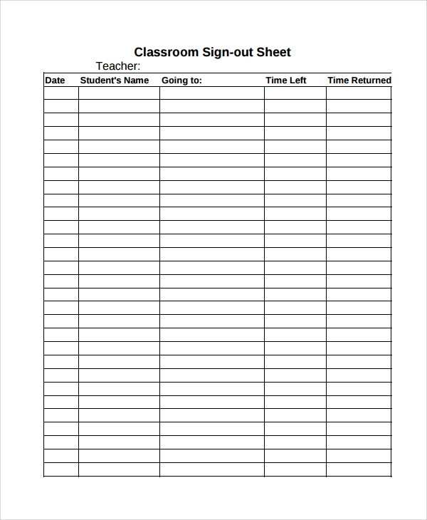 Sample Classroom Sign Out Sheet 8 Free Documents