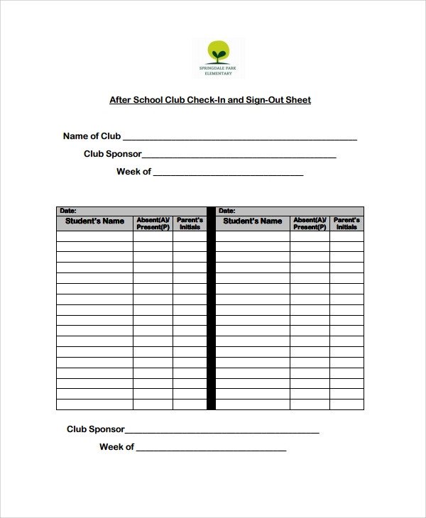 Sample School Sign Out Sheet 9 Free Documents Download