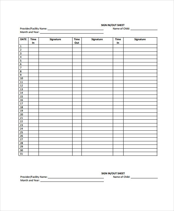 Sample School Sign Out Sheet 9 Free Documents Download