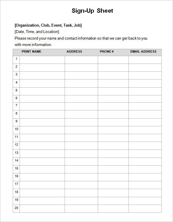 Sign Up Sheet Template 13 Download Free Documents in