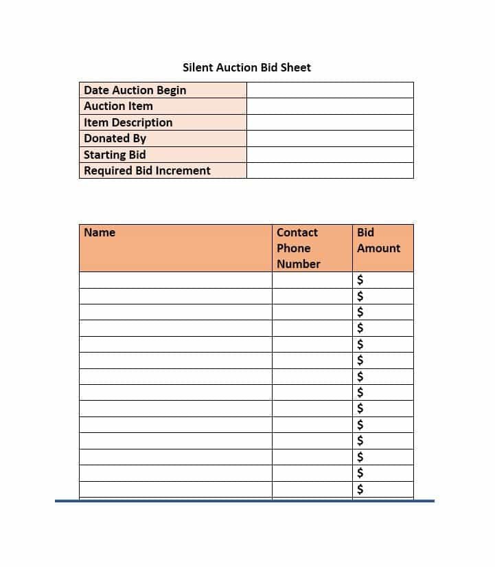 40 Silent Auction Bid Sheet Templates [Word Excel