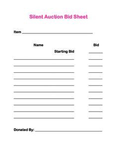 Free silent auction bidding sheet template from Microsoft