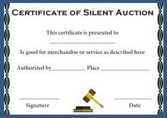 silent auction winner certificate